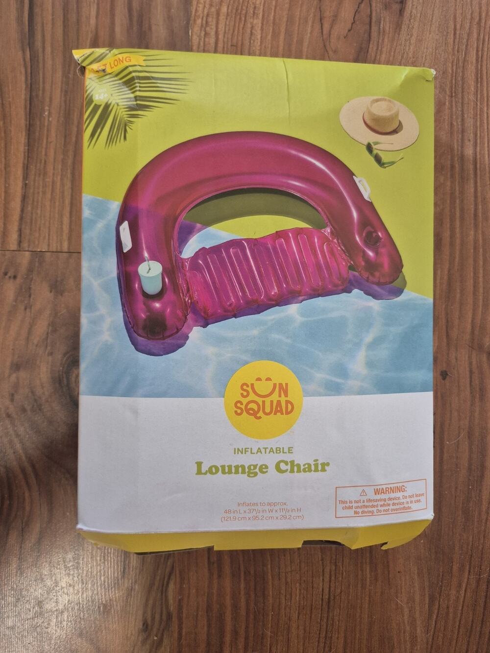 NEW Pink Sun Squad Inflatable Lounge Chair Built in Cup Holders 4ft S15